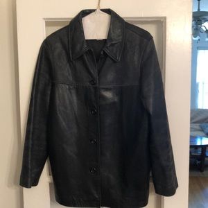 Size small women’s Merona black leather jacket mob wife aesthetics